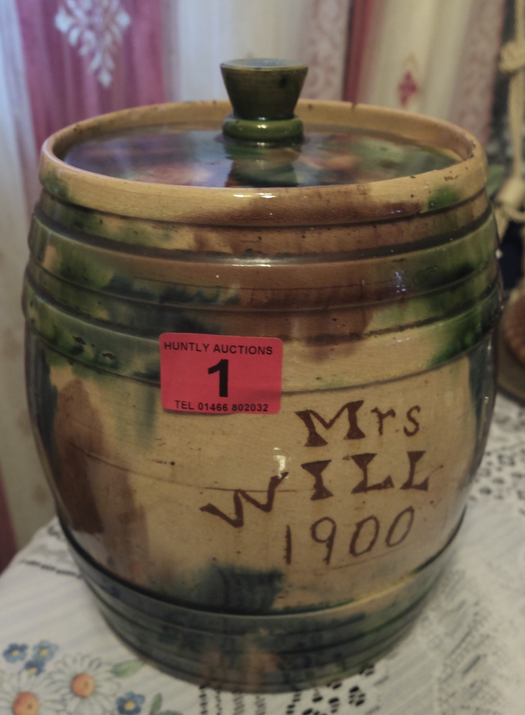 Antique Seaton Barrell with Lid - Mrs Will 1900 - 9 1/2" tall.