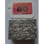 Vintage Ornate Silver Snuff Box 44mm x 32mm x 15mm.