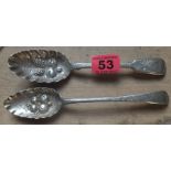 Pair of Antique Silver Berry Spoons 9" and 8 3/4" long.