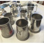 Vintage Lot of 7 Pewter Tankards one with RAF Strike Force Theme.