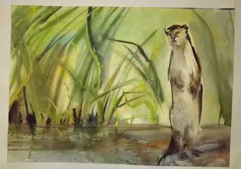 Sophie Knight original Watercolour of Otters - 22" x 16 1/2"