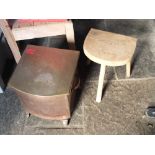 Lot of Brass Log Box and Wooden Stool.