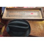 Carved Wooden Tray and Bowler Hat.