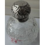 Antique Edwardian era Silver Topped Scent Bottle - 4 1/2" tall approx 4" diameter.