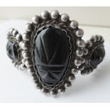 Vintage Mexico Silver Mayan Mask Bracelet - approx 90mm x 60mm.