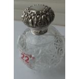 Antique Edwardian era Silver Topped Scent Bottle - 4 1/2" tall approx 3 1/2" diameter.