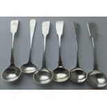 Antique Lot of 6 Silver Georgian and Victorian Mustard Spoons - longest 110mm.