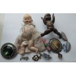 Lot of Vintage Doll (4" tall) etc and Costume Jewellery.