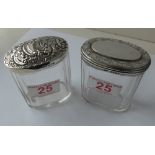 Antique Edwardian era Pair of Silver Topped Glass Bottles/Scents - 3 1/2" tall.