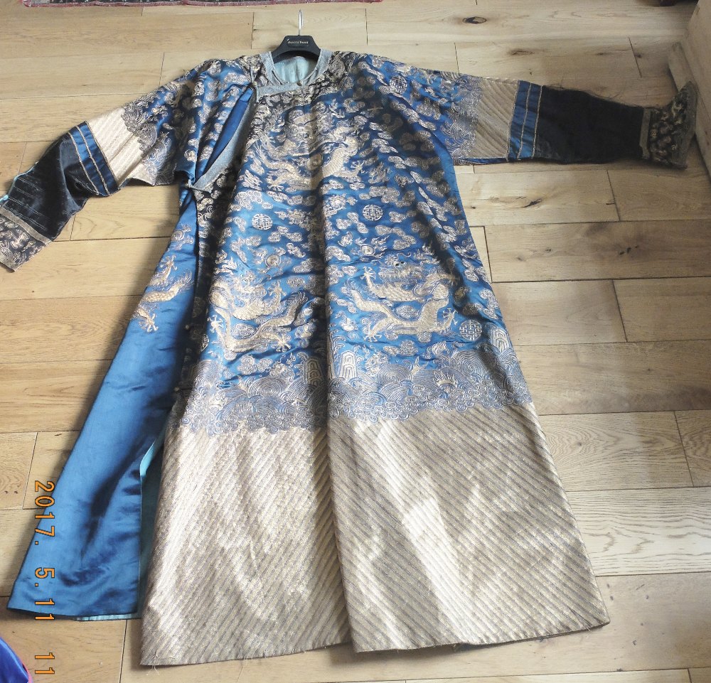 Antique Chinese Court Silk and Gold Thread Dragon Robe - 1.380 Metre long.TELEPHONE LINES ALL BOOKED