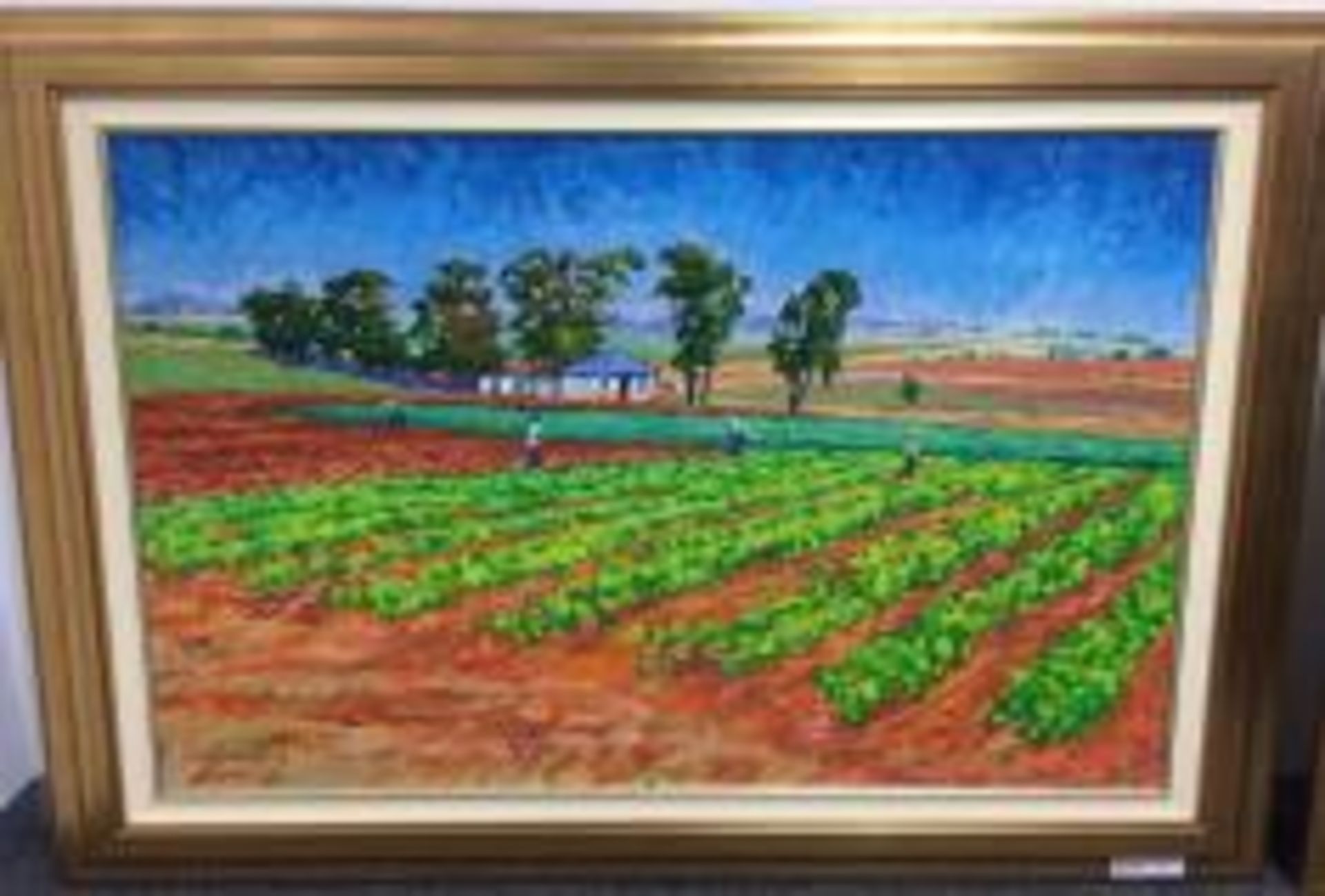 Oil on canvas painting "Farm" scene - Lordingley '77 - 105cm x 75cm