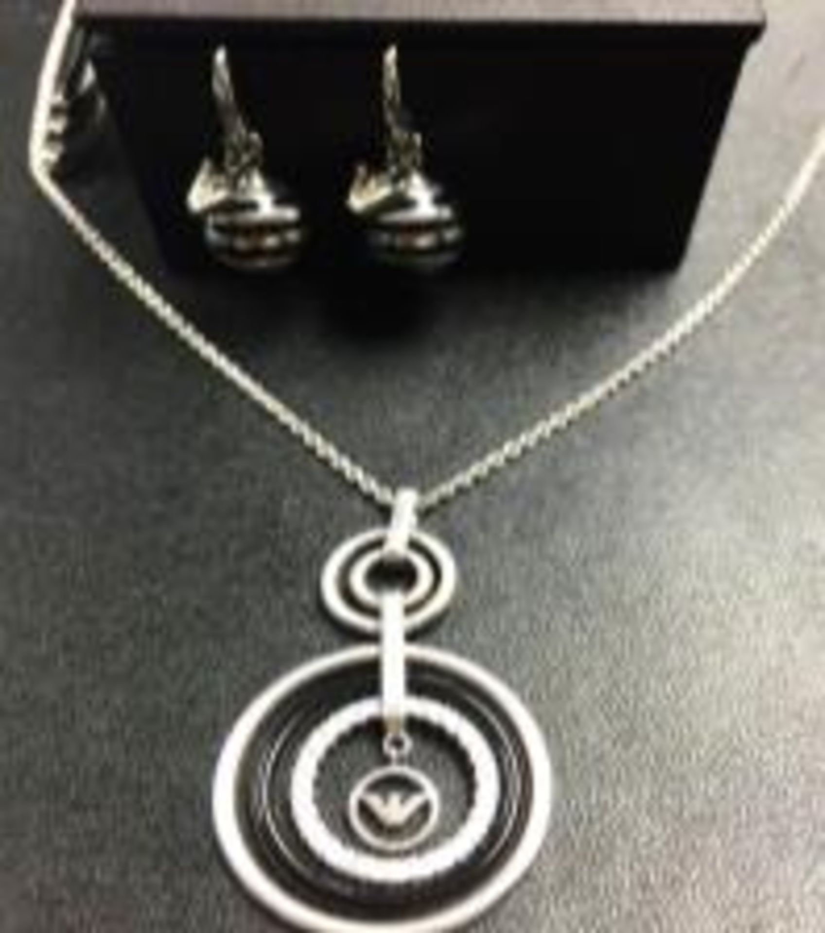 Emporio Armani sterling silver necklace with multi ring pendant and matching Silver ball earrings
