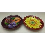 Two Moorcroft dishes, 1993 and 1994, sunflower and pansy,