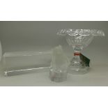 A Nachtmann glass model of a bear, a William Yeoward glass pedestal dish and a glass paperweight,