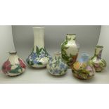 Two medium and four small Cobridge vases, two signed Slaney, height of tallest 19cm,