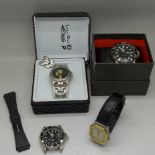 Four wristwatches; Mappin & Webb quartz, Rotary divers style,