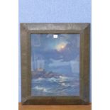 An Arts and Crafts hammered pewter frame,