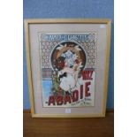 A reproduction Art Nouveau style Riz Abadie advertising print