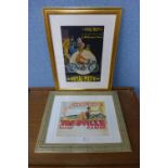Two reproduction Art Deco style advertising prints,