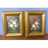 A pair of still lifes of flowers, oil on board,