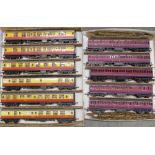 Eleven model railway carriages,