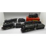 Four model steam locomotives and a boxed Hornby R525 0-6-0 3F tank engine with synchro-smoke,