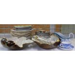 Sixteen Royal Doulton collectors plates, two Carlton Ware leaf shaped bowls and salad servers,