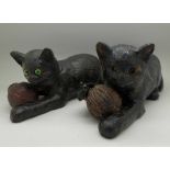 Two Bretby cat figures, one requires repair,