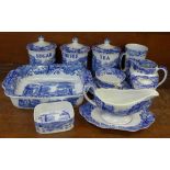 A collection of Spode Italian china, eleven pieces in total, including three storage jars,