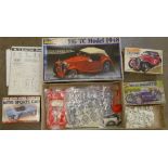 Four MG model kits; Revell MG TC 1948, Matchbox MG TC Sports, Airfix MG K3 Magnette and Advent MGB,