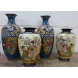 A pair of Cloisonne vases and a pair of Satsuma vases,