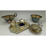 An Art Deco plated cruet set,