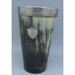 A Victorian silver rimmed horn beaker,