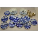 Twelve Royal Copenhagen pin dishes with transferware decoration and location to base,