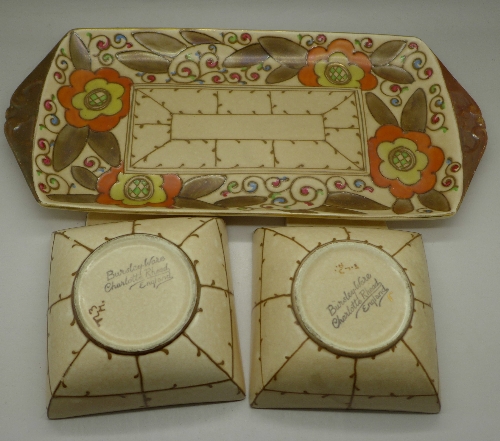 A Charlotte Rhead Bursley-Ware rectangular tray with two lidded pots - Image 3 of 4