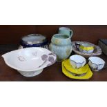 Assorted china including Shelley 11604 Cottage teaware, a cream jug a/f, a Beswick vase,
