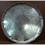 A George III silver tray, London 1780, maker IS, with inscription on raised plaque,