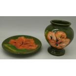 A Moorcroft hibiscus vase and dish