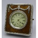 A silver pocket watch travel case, with silver Acme Lever pocket watch,