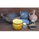 A Royal Copenhagen dish, an Art Pottery bowl, a/f, and other Art Pottery, a Bretby vase,