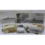 A collection of German photographs including military warships and bomb damage