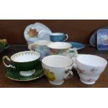 Eight breakfast sets and a Staffordshire cup and saucer