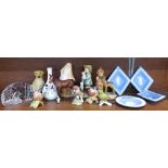 A Royal Doulton horse, two Hummel figures, one a/f, three Beswick birds, one a/f,