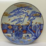 A large 19th Century blue and white Imari charger, signed, c.1860, crack to rim, 46.