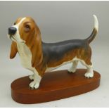 A Beswick Bassett Hound matt finish on a wooden plinth