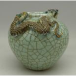 A Chinese brush pot, 19th Century, decorated with a snake and a mouse, 9.