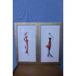 A pair of Art Deco style fashion prints,