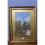 19th Century English School, river landscape, oil and gouache on board,