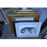 Assorted prints, frames, mirror, etc.