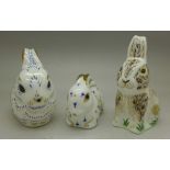 Three Royal Crown Derby rabbit paperweights